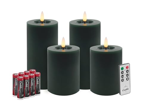 Candela Lights LED Kerzen 4er Set Winter Grün Flammenlos Echtwachs inklusive Fernbedienung & Batterien Dimmbar Flammenfunktion von LC Home