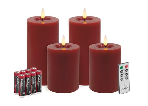 Candela Lights LED Kerzen 4er Set Winter Rot Flammenlos Echtwachs inklusive Fernbedienung & Batterien Dimmbar Flammenfunktion von LC Home