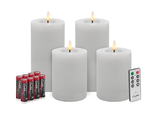 Candela Lights LED Kerzen 4er Set Winter Weiß Flammenlos Echtwachs inklusive Fernbedienung & Batterien Dimmbar Flammenfunktion von LC Home