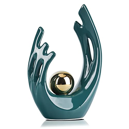 LCCCK 24,1 cm H Beistelltischdekoration Blaugrün, ästhetische Raumdekoration, Akzentregal, ästhetisch, Moderne abstrakte Kunst, Keramikstatue, Home Teal Decor Mittelstücke Dekoration für Tisch von LCCCK