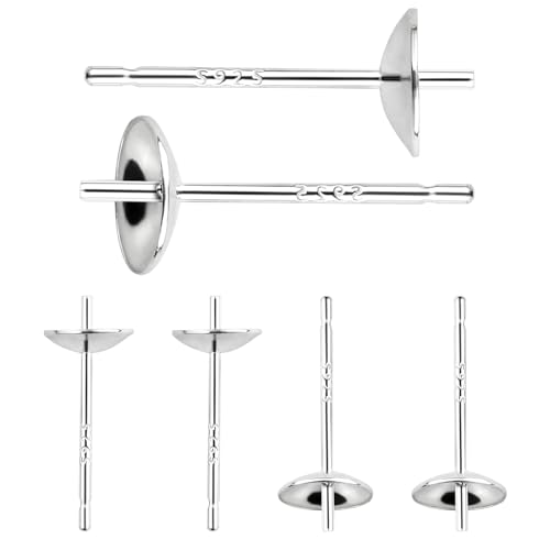 3 Paar hypoallergene Ohrstecker aus 925er-Sterlingsilber, mit Perlen-Pad, blanko, Ohrstecker-Ohrstecker mit Silikon-Ohrring-Verschlüssen für Schmuckherstellung von LCCHOLV