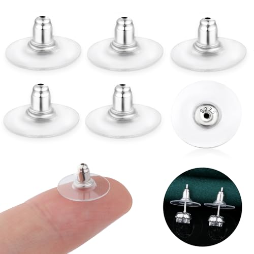 LCCHOLV 3 Paar Ohrring-Verschlüsse aus 925er-Sterlingsilber für Ohrstecker – hypoallergene Verschlussohr-Verschlüsse für schwere hängende Ohren, Silber durchbohrt mit Kunststoffrückseite von LCCHOLV