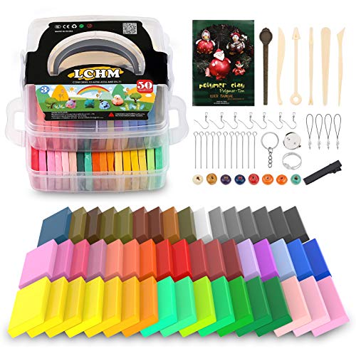 Polymer-Ton, 50 Farben, 1,25 kg, ungiftig, Ofen-Back-Tonblöcke, Modelliermasse, Bastelset, beste Weihnachts- und Geburtstagsgeschenke für Kinder Polymer-Ton, 50 Farben, 1,25 kg, ungiftig, Ofen-Back-Tonblöcke, Modelliermasse, Bastelset, beste Weihnachts- und Geburtstagsgeschenke für Kinder von LCHM