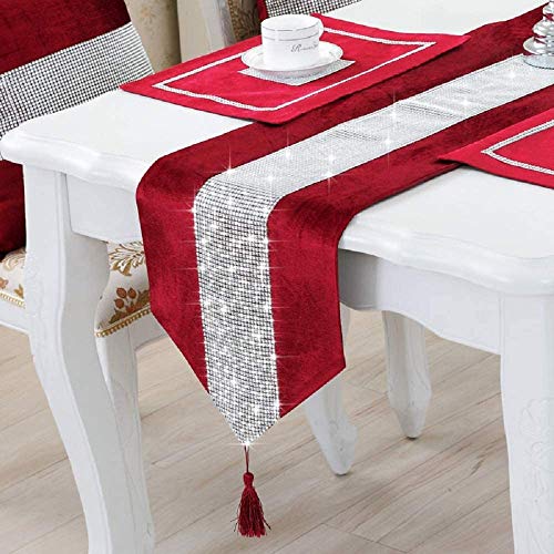 LCHULLE Tischläufer/Tischdecke mit Schmucksteinen 210*33cm Glitzer Tischläufer Tischband Tischdecken für Party Hochzeit Bankett Tischdekoration Rot LCHULLE Tischläufer/Tischdecke mit Schmucksteinen 210*33cm Glitzer Tischläufer Tischband Tischdecken für Party Hochzeit Bankett Tischdekoration Rot von LCHULLE