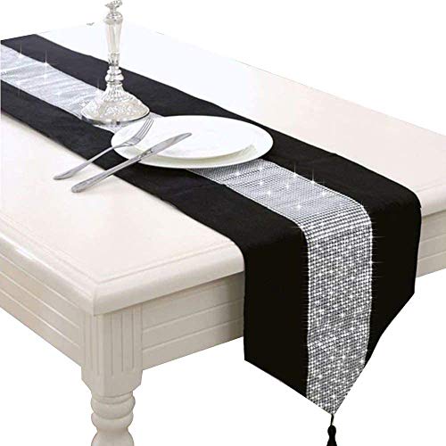 LCHULLE Tischläufer/Tischdecke mit Schmucksteinen 220 * 33cm Glitzer Tischläufer Tischband Tischdecken für Party Hochzeit Bankett Tischdekoration Schwarz von LCHULLE