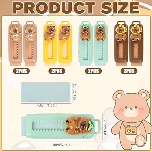 8 Stück Cartoon Capybara Eraser, Einziehbarer Radiergummi, Kreativer Und Lustiger Schreibwaren, Kinderpartygeschenke. von LCIEFKAE