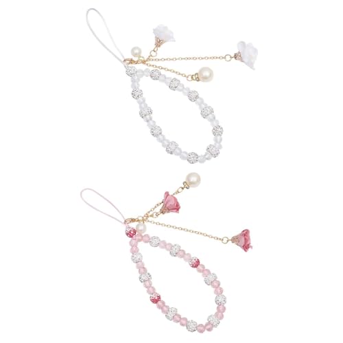LCIEFKAE 2 Stück Mobiltelefon Lanyard, Blumenperlenanhänger, Kreatives Und Modisches Perlenarmband, Personalisiertes Modearmband Von Frauen, Wiederverwendbares, Mobiltelefonzubehör. von LCIEFKAE