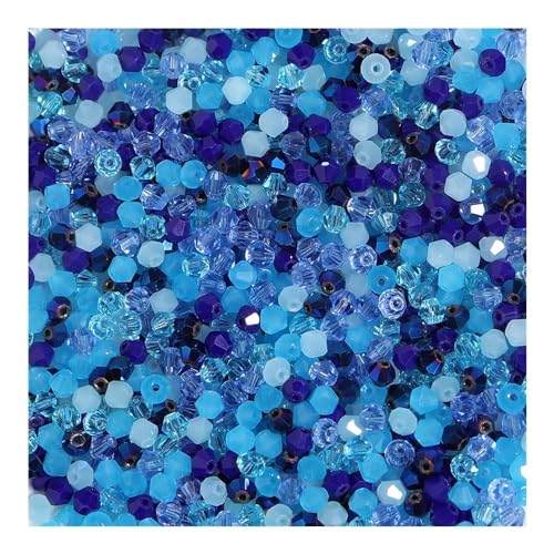 LCKJLJ Doppelkegelperlen für Schmuckherstellung, facettierte Glasperlen, glänzende Kristallperlen, lose Perlen, 4 mm, 200 Stück (Farbe: Blau) von LCKJLJ