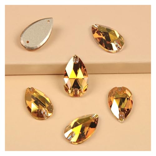 Hotfix Strass in Tropfenform zum Nähen, Kristallstein, Glas, Nähen, Stickerei, Kleidung, Accessoires, Steine für Dekoration Hochzeitskleid, DIY (Metallic Sunshine, 17 x 28 mm, 24 Stück) von LCKKJHG