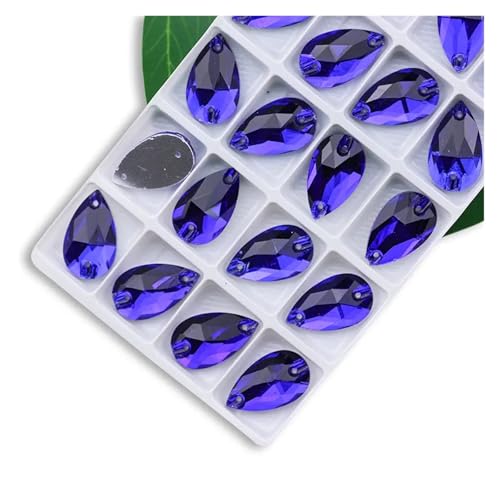 Hotfix Strass zum Aufnähen in allen Größen, Kristallfarben AB, beliebte Tropfen, Steine in 2 Löchern, Kleidung, Basteln, Schuhherstellung Hochzeitskleid (apphire blau, 10 x 14 mm, 36 Stück) von LCKKJHG