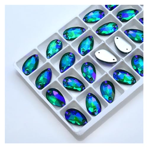 Hotfix Strass zum Nähen in allen Größen, Kristallfarben AB, beliebte Tropfen, Steine in 2 Löchern, Kleidung, Basteln, Schuhherstellung Hochzeitskleid (Emerald AB, 13 x 22 mm, 20 Stück) von LCKKJHG