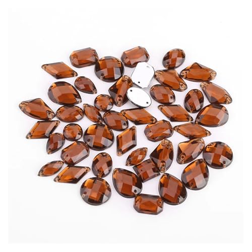 Hotfix Strasssteine 100 Stück Strasssteine ​​in verschiedenen Formen, Glitzerkristall, Acryl, for Aufnähen auf flache Rückseite, ​​für DIY-Kleidung, Nähperlen(Coffee) von LCKKJHG