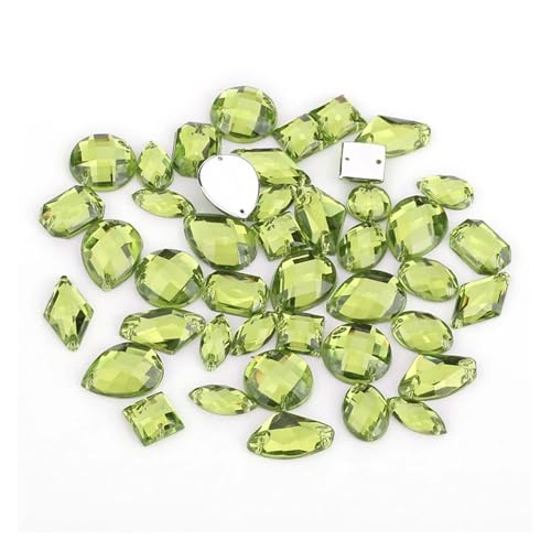 Hotfix Strasssteine 100 Stück Strasssteine ​​in verschiedenen Formen, Glitzerkristall, Acryl, for Aufnähen auf flache Rückseite, ​​für DIY-Kleidung, Nähperlen(Olivine) von LCKKJHG