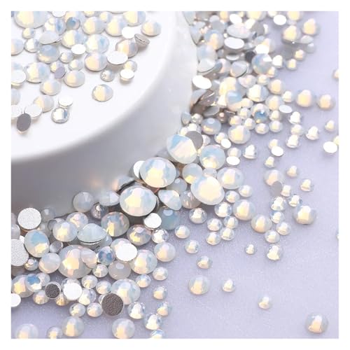 Hotfix Strasssteine 1440 Stück/Packung, gemischte Größen, schwarzes Glas, flache Rückseite, Glitzer-Diamant, nicht Hotfix-Strasssteine ​​für Nagelkunst und Kleidung(White Opal) von LCKKJHG