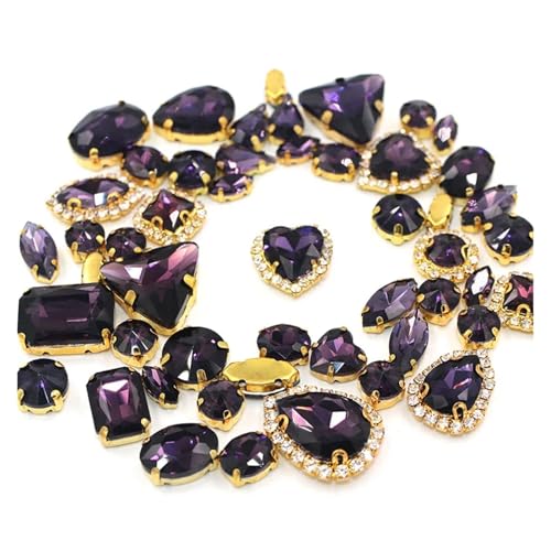 Hotfix Strasssteine 50 teile/beutel Glänzend 24 Farbe Gemischt Form Nähen auf Strass Gold Klaue Kristall Schnalle Diy Hochzeit Dekoration Kleidung/Schuh/Kleid(Deep Purple) von LCKKJHG