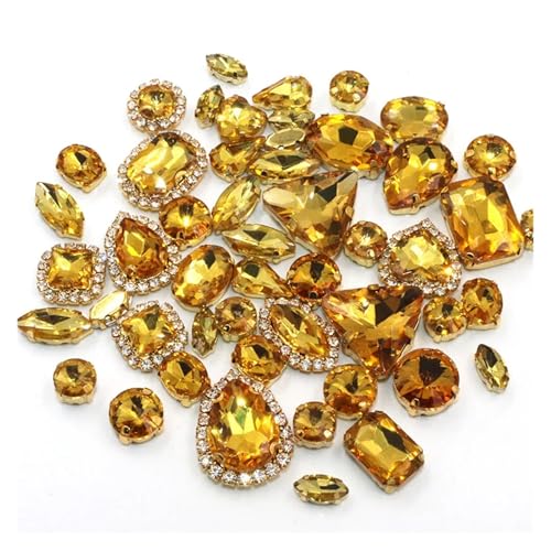 Hotfix Strasssteine 50 teile/beutel Glänzend 24 Farbe Gemischt Form Nähen auf Strass Gold Klaue Kristall Schnalle Diy Hochzeit Dekoration Kleidung/Schuh/Kleid(Golden Yellow) von LCKKJHG