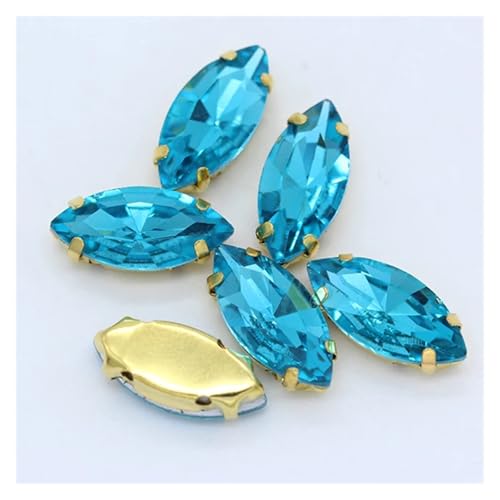 Hotfix Strasssteine Aufnäher Pferdeauge Navette Strass Gold Krallen Marquise Formen for Handarbeiten Schmuck Hochzeitskleid Taschen Borten(Blue lake,7x15mm 20pcs) von LCKKJHG