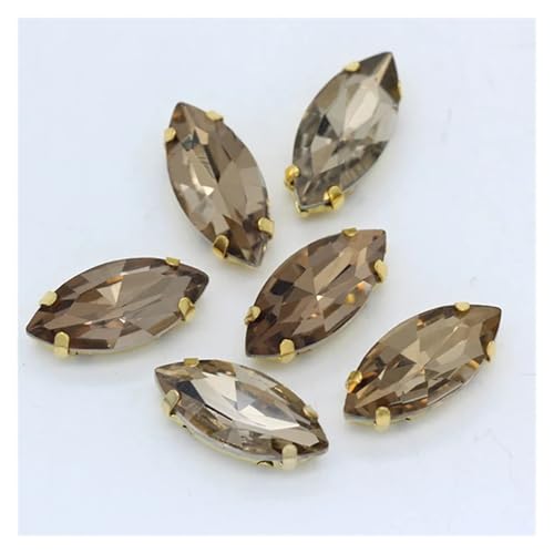 Hotfix Strasssteine Aufnäher Pferdeauge Navette Strass Gold Krallen Marquise Formen for Handarbeiten Schmuck Hochzeitskleid Taschen Borten(Coffee,7x15mm 20pcs) von LCKKJHG