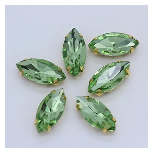 Hotfix Strasssteine Aufnäher Pferdeauge Navette Strass Gold Krallen Marquise Formen for Handarbeiten Schmuck Hochzeitskleid Taschen Borten(Lt green,9x18mm 12pcs) von LCKKJHG