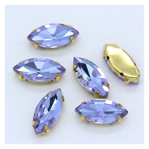 Hotfix Strasssteine Aufnäher Pferdeauge Navette Strass Gold Krallen Marquise Formen for Handarbeiten Schmuck Hochzeitskleid Taschen Borten(Lt violet,4x15mm 20pcs) von LCKKJHG