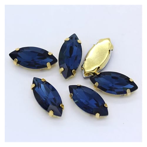 Hotfix Strasssteine Aufnäher Pferdeauge Navette Strass Gold Krallen Marquise Formen for Handarbeiten Schmuck Hochzeitskleid Taschen Borten(Montana,13x27mm 9pcs) von LCKKJHG