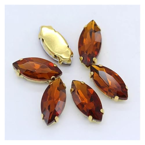 Hotfix Strasssteine Aufnäher Pferdeauge Navette Strass Gold Krallen Marquise Formen for Handarbeiten Schmuck Hochzeitskleid Taschen Borten(Red coffee,13x27mm 9pcs) von LCKKJHG