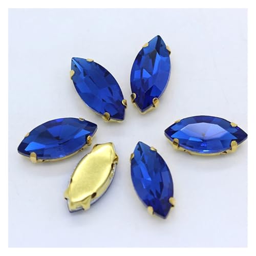Hotfix Strasssteine Aufnäher Pferdeauge Navette Strass Gold Krallen Marquise Formen for Handarbeiten Schmuck Hochzeitskleid Taschen Borten(Sapphire,4x8mm 30pcs) von LCKKJHG