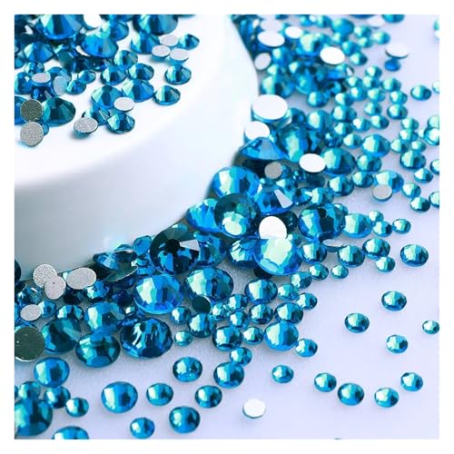 Hotfix Strasssteine Mix Größe Glitter Runde Strasssteine ​​Silber Unterseite Nicht Hotfix Kleine Kristall for Nagel Kunst Kleidung Dekoration(Capri Blue) von LCKKJHG