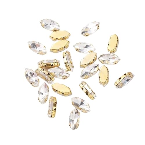 Hotfix Strasssteine Splitter Claw Horse Eye Kristallsteine ​​Flatback Glas Strass for DIY Bekleidungszubehör(Gold Crystal,6X12mm-50pcs) von LCKKJHG
