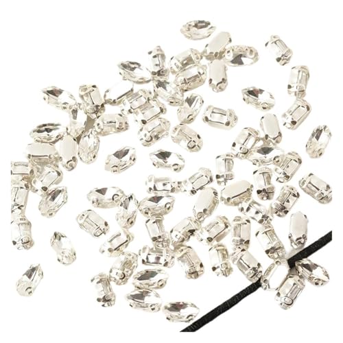 Hotfix Strasssteine Splitter Claw Horse Eye Kristallsteine ​​Flatback Glas Strass for DIY Bekleidungszubehör(Sliver Crystal,6X12mm-50pcs) von LCKKJHG