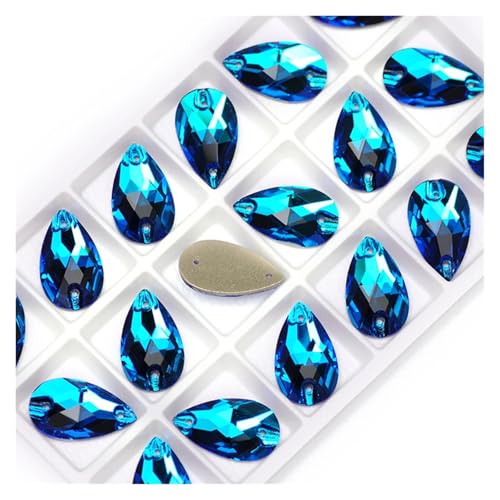 Hotfix Strasssteine Tropfenförmige Strasssteine ​​zum Aufnähen, Glaskristallsteine, for Nähen, Sticken, Kleidungszubehör, Steine ​​für DIY-Dekoration von Hochzeitskleidern(Blue Zircon,13x22mm 12Pcs) von LCKKJHG