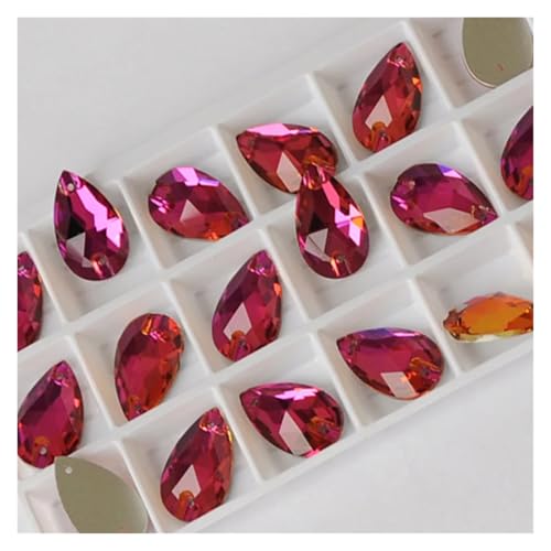 Hotfix Strasssteine Tropfenförmige Strasssteine ​​zum Aufnähen, Glaskristallsteine, for Nähen, Sticken, Kleidungszubehör, Steine ​​für DIY-Dekoration von Hochzeitskleidern(Fuchsia,11x18mm 20Pcs) von LCKKJHG