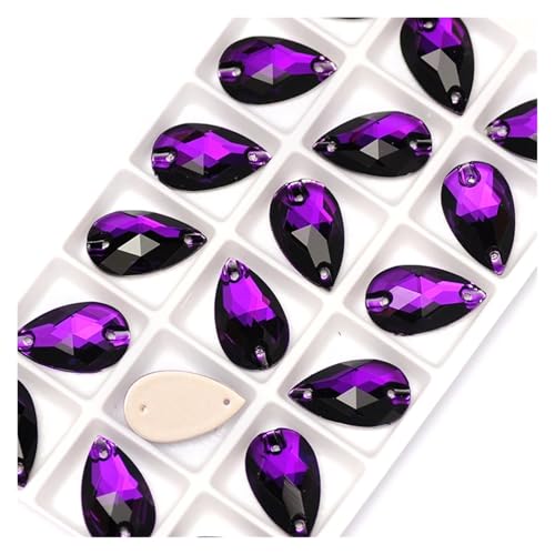 Hotfix Strasssteine Tropfenförmige Strasssteine ​​zum Aufnähen, Glaskristallsteine, for Nähen, Sticken, Kleidungszubehör, Steine ​​für DIY-Dekoration von Hochzeitskleidern(Purple,13x22mm 12Pcs) von LCKKJHG