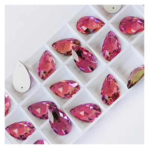 Hotfix Strasssteine Tropfenförmige Strasssteine ​​zum Aufnähen, Glaskristallsteine, for Nähen, Sticken, Kleidungszubehör, Steine ​​für DIY-Dekoration von Hochzeitskleidern(Rose,17x28mm 24Pcs) von LCKKJHG