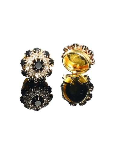 Knopfabdeckungen Strass-KnöPfe 2 Stück Strass-Knopfabdeckungen, Manschettenknöpfe for Damen, Kristall-Knopfclip, abnehmbarer Hemdärmelknopf, Kupfer-Knopfabdeckung, kein Nähen für Hemden(Black) von LCKKJHG