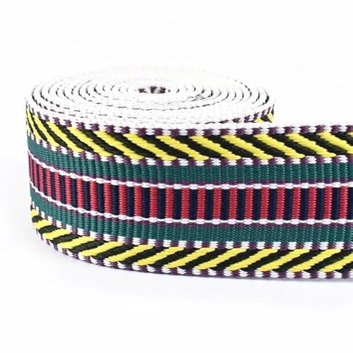 LCKKJHG Gurtband 5 Meter 38 mm Jacquard-Gurtband for Taschengurt, ethnisches Band, Gepäck, Dekor, Nähen, Schrägband, DIY-Gürtel, Schuhe, Zubehör(RD155-Yellow) von LCKKJHG