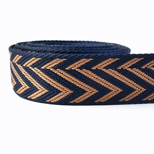 LCKKJHG Gurtband 5 Meter 38 mm Jacquard-Gurtband for Taschengurt, ethnisches Band, Gepäck, Dekor, Nähen, Schrägband, DIY-Gürtel, Schuhe, Zubehör(RD197-NavyBlueYellow) von LCKKJHG
