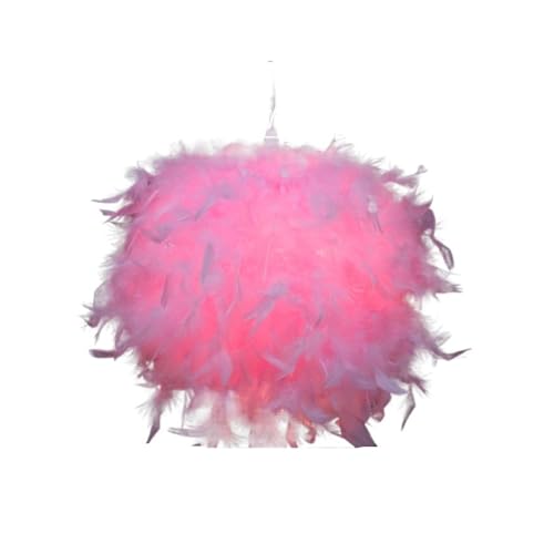 LCKKJHG Lampenschirm Moderne Flauschige Pendelleuchte Lampe Weiße Feder Schatten Droplight Beleuchtung Schlafzimmer Arbeitszimmer Dekoration Kreative Hängelampe für Esszimmer Büro(Pink 20cm) von LCKKJHG