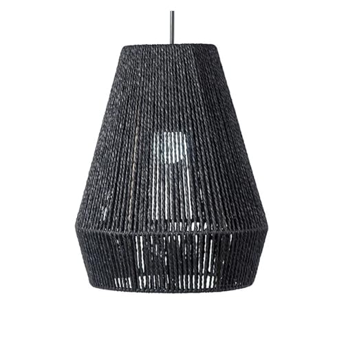 LCKKJHG Lampenschirm Moderne gewebte Pendelleuchte, Bauernhaus-Hängelampe, handgewebter Rattankorbschirm for Kücheninsel, Esszimmer, Flur für Esszimmer Büro(Black) von LCKKJHG