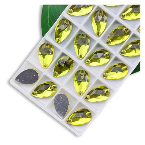 Strasssteine zum Aufbügeln, Strasssteine zum Aufnähen in allen Größen, Crystal AB, beliebte Tropfen, Kristallsteine mit 2 Löchern, DIY-Kleidung, Brautschuhe (Citrin, 16 x 25 mm 15 Stück) von LCKKJHG