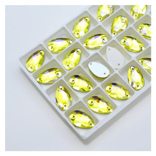 Strasssteine zum Aufbügeln, Strasssteine zum Aufnähen in allen Größen, Crystal AB, beliebte Tropfen, Kristallsteine mit 2 Löchern, DIY-Kleidung, Brautschuhe (Citrine AB,16 x 25 mm 15 Stück) von LCKKJHG