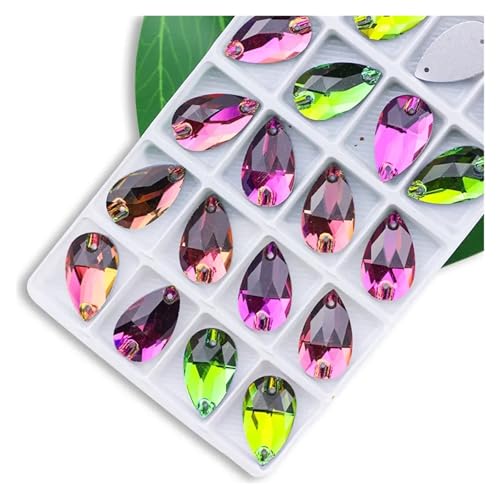 Strasssteine zum Aufbügeln, Strasssteine zum Aufnähen in allen Größen, Crystal AB, beliebte Tropfen, Kristallsteine mit 2 Löchern, DIY-Kleidung, Brautschuhe (Rainbow, 16 x 25 mm 15 Stück) von LCKKJHG