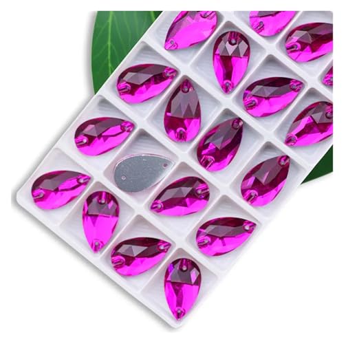 Strasssteine zum Aufbügeln, Strasssteine zum Aufnähen in allen Größen, Crystal AB, beliebte Tropfen, Kristallsteine mit 2 Löchern, DIY-Kleidung, Brautschuhe (Rose rot, 13 x 22 mm 20 Stück) von LCKKJHG