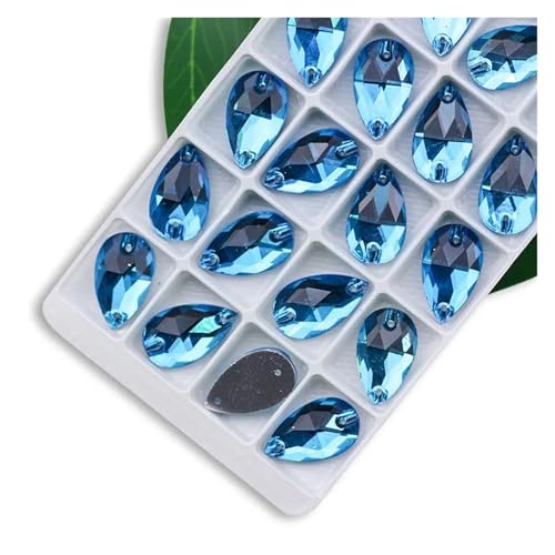 Strasssteine zum Aufbügeln, Strasssteine zum Aufnähen in allen Größen, Crystal AB, beliebte Tropfen, Kristallsteine mit 2 Löchern, Kleidung, Brautschuhe (Aquamarin, 7 x 12 mm 72 Stück) von LCKKJHG
