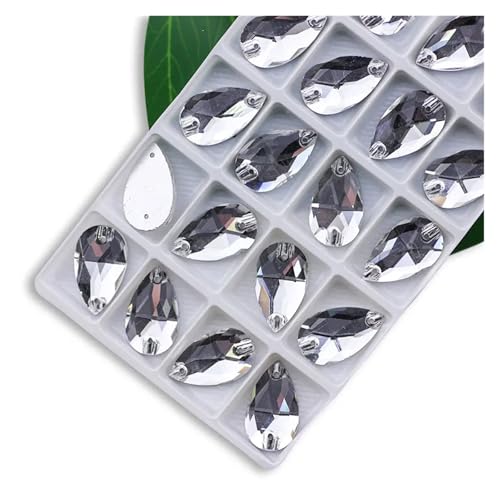 Strasssteine zum Aufbügeln, Strasssteine zum Aufnähen in allen Größen, Crystal AB, beliebte Tropfen, Kristallsteine mit 2 Löchern, Kleidung, Brautschuhe (Clear Crystal, 10 x 14 mm 36 Stück) von LCKKJHG