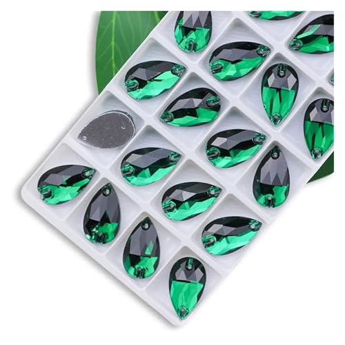 Strasssteine zum Aufbügeln, Strasssteine zum Aufnähen in allen Größen, Crystal AB, beliebte Tropfen, Kristallsteine mit 2 Löchern, Kleidung, Brautschuhe (Green Zirkon, 10 x 14 mm 36 Stück) von LCKKJHG