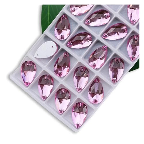 Strasssteine zum Aufbügeln, Strasssteine zum Aufnähen in allen Größen, Crystal AB, beliebte Tropfen, Kristallsteine mit 2 Löchern, Kleidung, Brautschuhe (Light Rose, 10 x 14 mm 36 Stück) von LCKKJHG