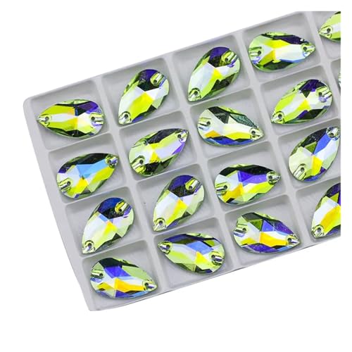 Strasssteine zum Aufbügeln, Strasssteine zum Aufnähen in allen Größen, Crystal AB, beliebte Tropfen, Kristallsteine mit 2 Löchern, Kleidung, Brautschuhe (Lt.peridot AB,16 x 25 mm 15 Stück) von LCKKJHG