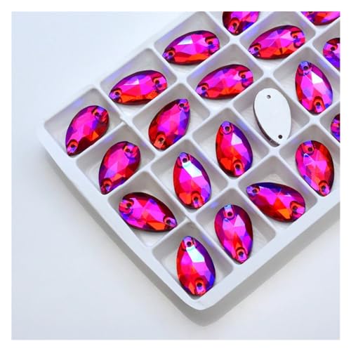 Strasssteine zum Aufbügeln, Strasssteine zum Aufnähen in allen Größen, Crystal AB, beliebte Tropfen, Kristallsteine mit 2 Löchern, Kleidung, Brautschuhe (Lt.siam AB,10x14mm 36pcs) von LCKKJHG