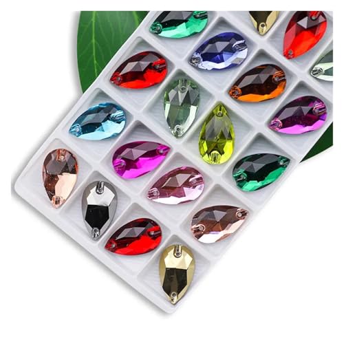 Strasssteine zum Aufbügeln, Strasssteine zum Aufnähen in allen Größen, Crystal AB, beliebte Tropfen, Kristallsteine mit 2 Löchern, Kleidung, Brautschuhe (Mix Color, 16 x 25 mm 15 Stück) von LCKKJHG
